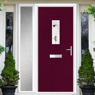 Image: Country Style Catalina 1 Composite Front Door Set with Single Side Screen - Kupang Red Glass - Shown in Purple Violet