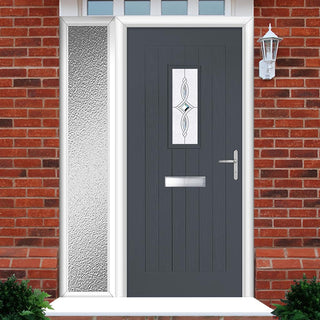 Image: Country Style Catalina 1 Composite Front Door Set with Single Side Screen - Pusan Glass - Shown in Slate Grey