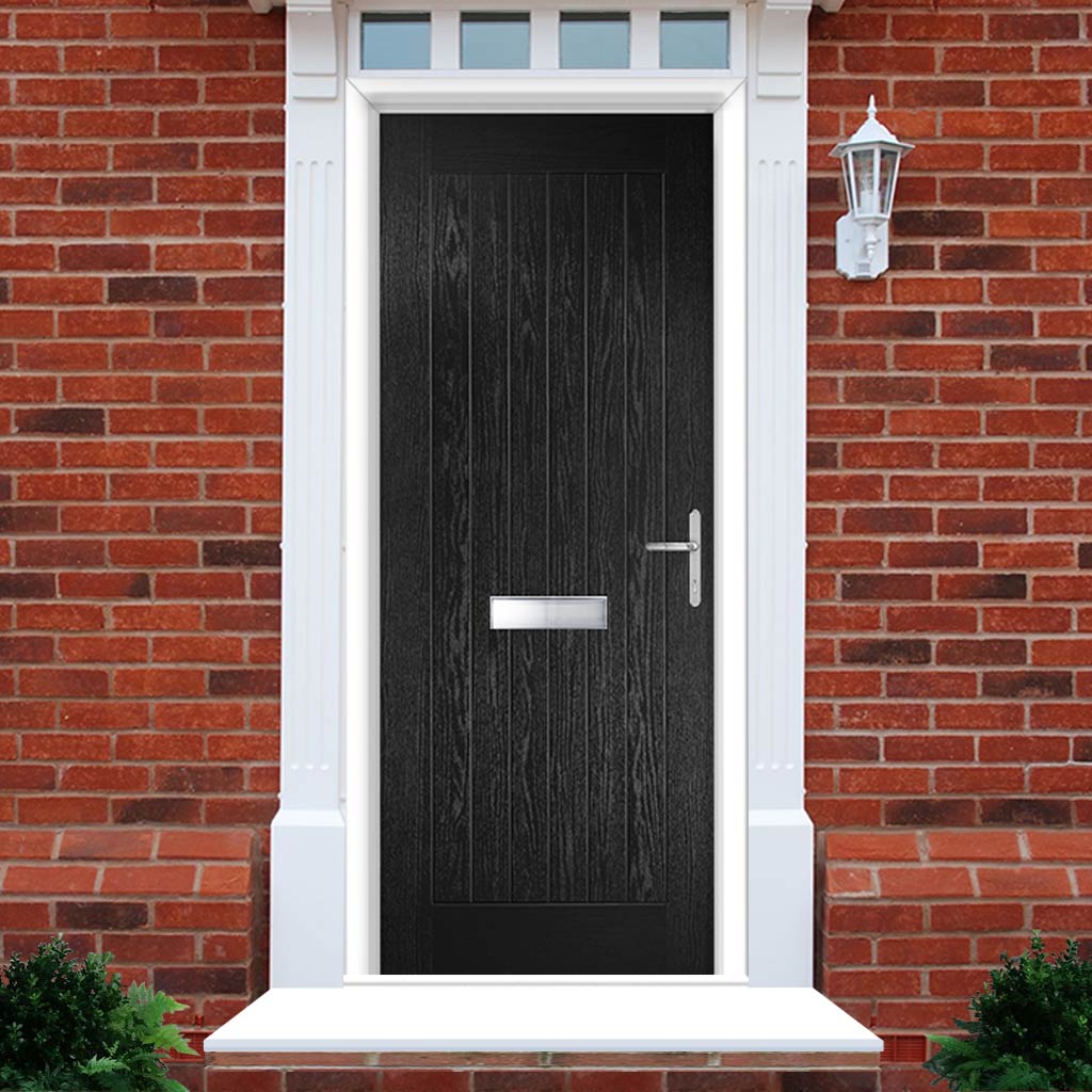 Country Style Composite Solid Front Door Set - Shown in Black