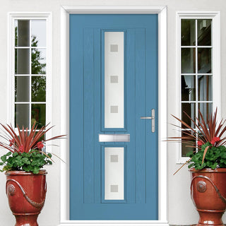 Image: Country Style Debonaire 2 Composite Front Door Set with Central Sandblast Ellie Glass - Shown in Pastel Blue