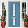 Country Style Debonaire 2 Composite Front Door Set with Central Sandblast Ellie Glass - Shown in Pastel Blue