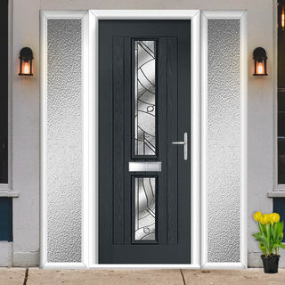 Image: Country Style Debonaire 2 Composite Front Door Set with Double Side Screen - Central Abstract Glass - Shown in Anthracite Grey