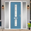 Country Style Debonaire 2 Composite Front Door Set with Double Side Screen - Central Sandblast Ellie Glass - Shown in Pastel Blue