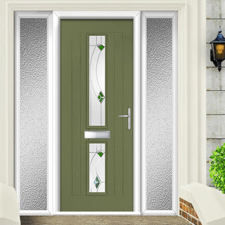 Image: Country Style Debonaire 2 Composite Front Door Set with Double Side Screen - Central Kupang Green Glass - Shown in Reed Green