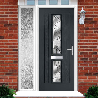 Image: Country Style Debonaire 2 Composite Front Door Set with Single Side Screen - Central Abstract Glass - Shown in Anthracite Grey