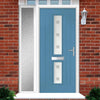 Country Style Debonaire 2 Composite Front Door Set with Single Side Screen - Central Sandblast Ellie Glass - Shown in Pastel Blue