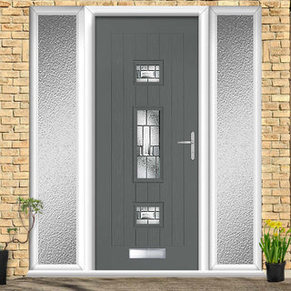 Image: Country Style Firenza 3 Composite Front Door Set with Double Side Screen - Central Prairie Glass - Shown in Mouse Grey