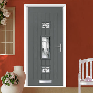 Image: Country Style Firenza 3 Composite Front Door Set with Central Prairie Glass - Shown in Mouse Grey