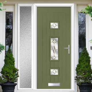 Image: Country Style Firenza 3 Composite Front Door Set with Single Side Screen - Clarity Brass Glass - Shown in Reed Green
