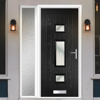 Image: Country Style Firenza 3 Composite Front Door Set with Single Side Screen - Central Roma Glass - Shown in Black