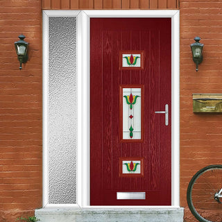 Image: Country Style Firenza 3 Composite Front Door Set with Single Side Screen - Central Whitton Victoria Glass - Shown in Red
