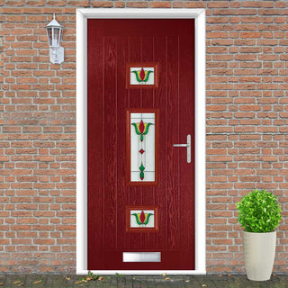 Image: Country Style Firenza 3 Composite Front Door Set with Central Whitton Victoria Glass - Shown in Red