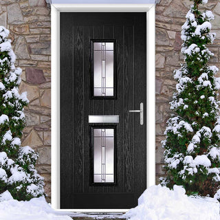 Image: Country Style Seville 2 Composite Front Door Set with Barite Glass - Shown in Black