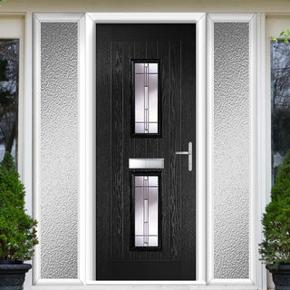 Image: Country Style Seville 2 Composite Front Door Set with Double Side Screen - Barite Glass - Shown in Black