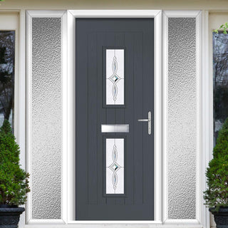 Image: Country Style Seville 2 Composite Front Door Set with Double Side Screen - Pusan Glass - Shown in Slate Grey