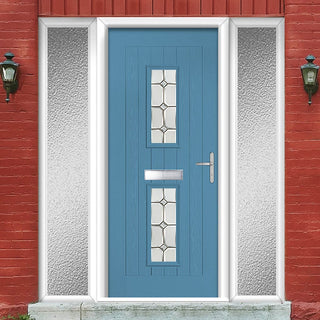 Image: Country Style Seville 2 Composite Front Door Set with Double Side Screen - Mirage Glass - Shown in Pastel Blue