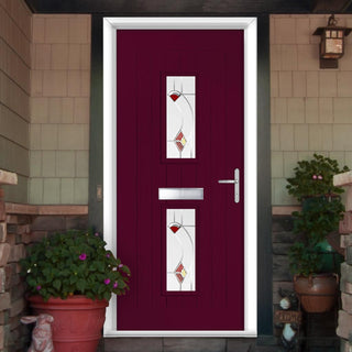 Image: Country Style Seville 2 Composite Front Door Set with Kupang Red Glass - Shown in Purple Violet