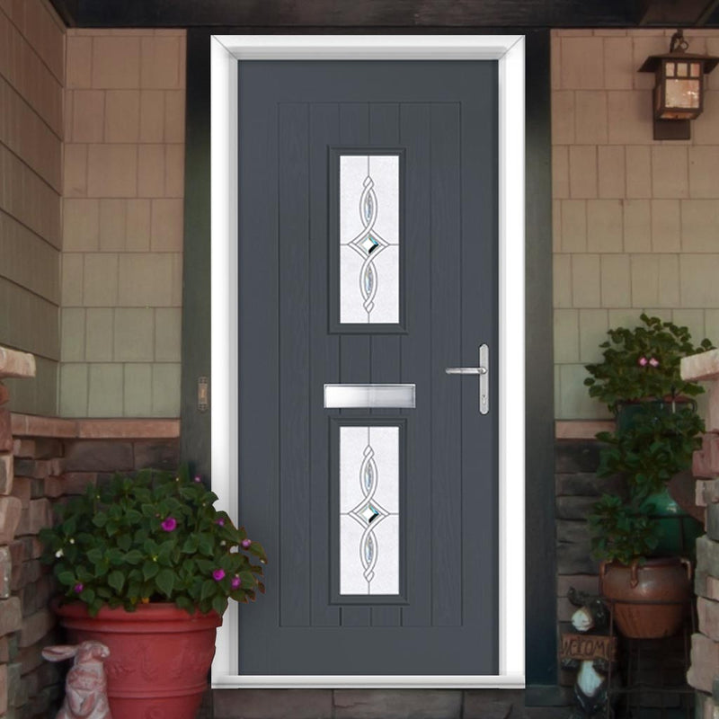 Country Style Seville 2 Composite Front Door Set with Pusan Glass - Shown in Slate Grey