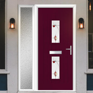 Image: Country Style Seville 2 Composite Front Door Set with Single Side Screen - Kupang Red Glass - Shown in Purple Violet