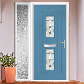 Image: Country Style Seville 2 Composite Front Door Set with Single Side Screen - Mirage Glass - Shown in Pastel Blue