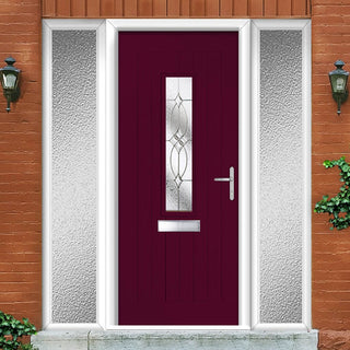 Image: Country Style Tortola 1 Composite Front Door Set with Double Side Screen - Flair Glass - Shown in Purple Violet