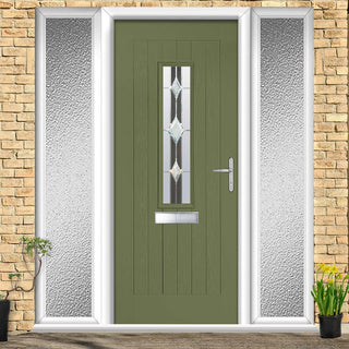 Image: Country Style Tortola 1 Composite Front Door Set with Double Side Screen - Jet Glass - Shown in Reed Green