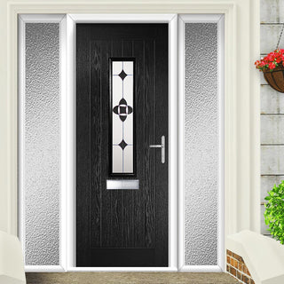 Image: Country Style Tortola 1 Composite Front Door Set with Double Side Screen - Palopo Black Glass - Shown in Black