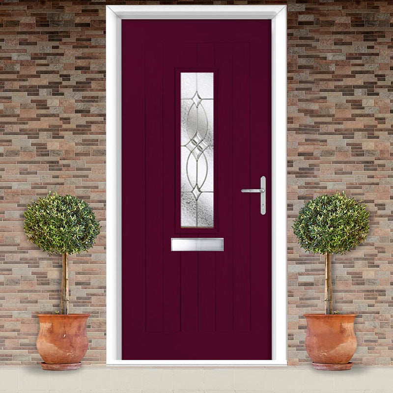Country Style Tortola 1 Composite Front Door Set with Flair Glass - Shown in Purple Violet