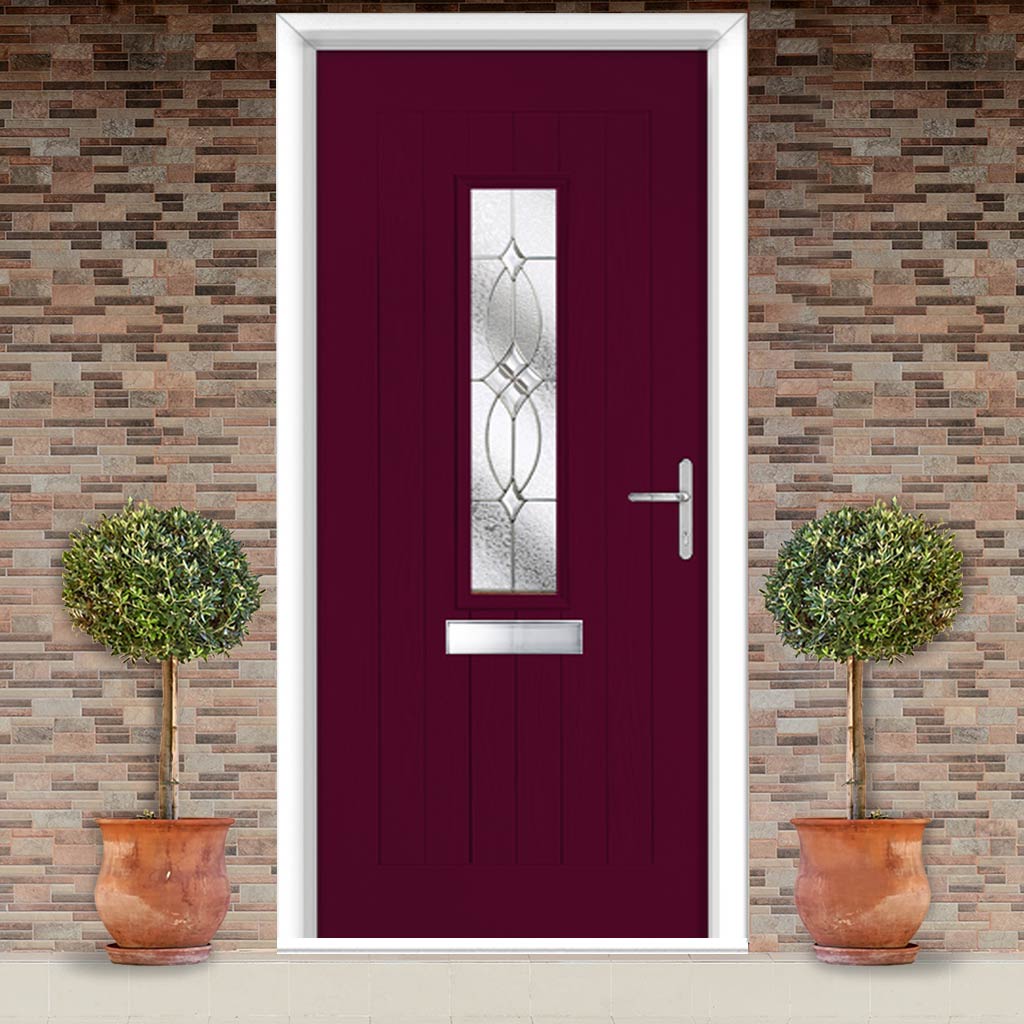 Country Style Tortola 1 Composite Front Door Set with Flair Glass - Shown in Purple Violet