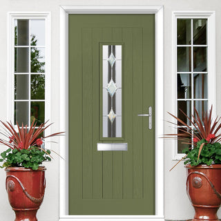 Image: Country Style Tortola 1 Composite Front Door Set with Jet Glass - Shown in Reed Green