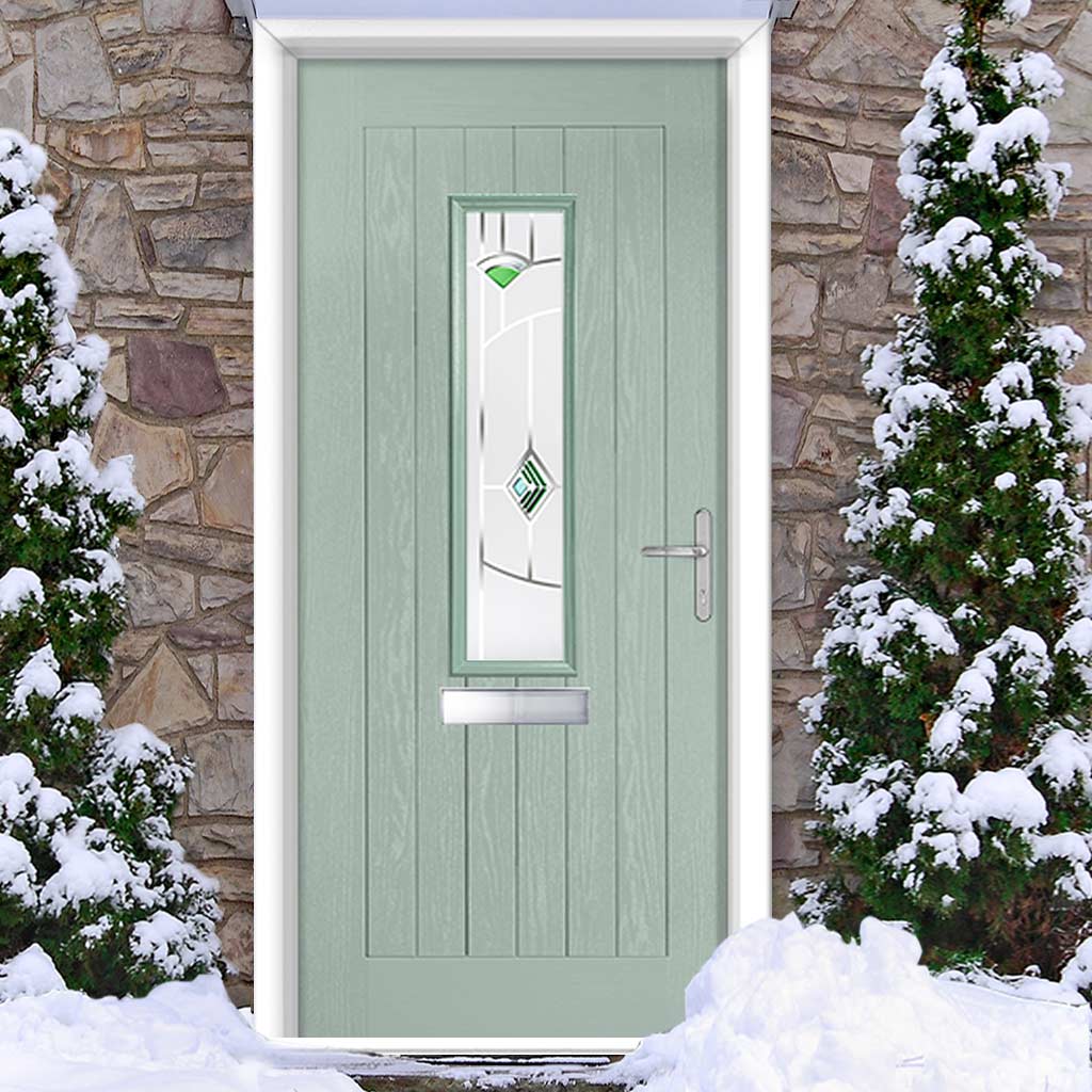 Country Style Tortola 1 Composite Front Door Set with Murano Green Glass - Shown in Chartwell Green