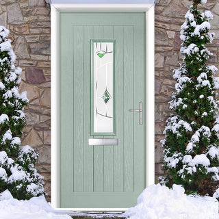 Image: Country Style Tortola 1 Composite Front Door Set with Murano Green Glass - Shown in Chartwell Green