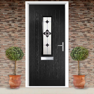 Image: Country Style Tortola 1 Composite Front Door Set with Palopo Black Glass - Shown in Black