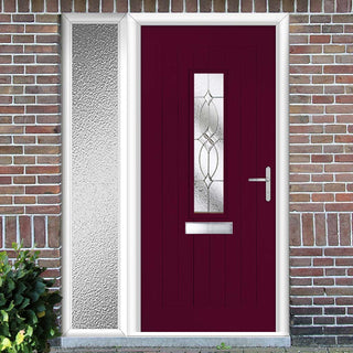 Image: Country Style Tortola 1 Composite Front Door Set with Single Side Screen - Flair Glass - Shown in Purple Violet