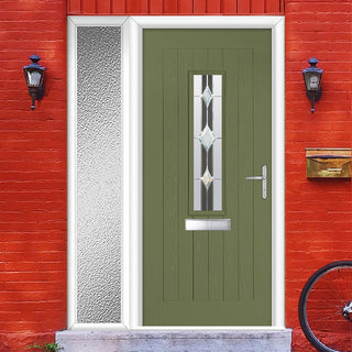 Image: Country Style Tortola 1 Composite Front Door Set with Single Side Screen - Jet Glass - Shown in Reed Green