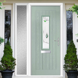 Image: Country Style Tortola 1 Composite Front Door Set with Single Side Screen - Murano Green Glass - Shown in Chartwell Green