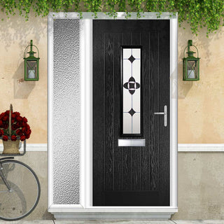 Image: Country Style Tortola 1 Composite Front Door Set with Single Side Screen - Palopo Black Glass - Shown in Black