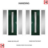 Country Style Uracco 1 Composite Front Door Set with Double Side Screen - Handle Side Ice Edge Glass - Shown in Green