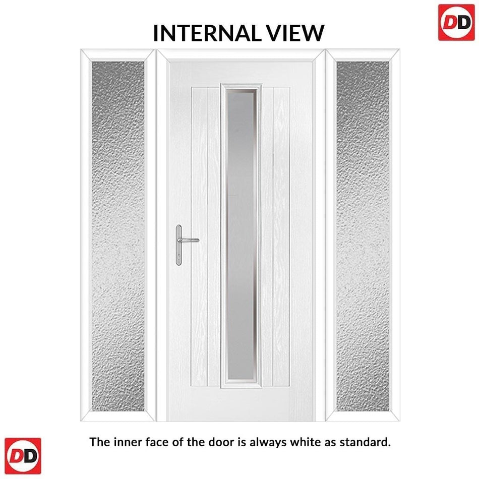 Country Style Uracco 1 Composite Front Door Set with Double Side Screen - Handle Side Ice Edge Glass - Shown in Green