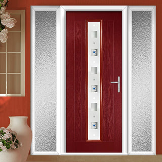 Image: Country Style Uracco 1 Composite Front Door Set with Double Side Screen - Central Tahoe Blue Glass - Shown in Red
