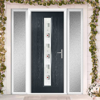 Image: Country Style Uracco 1 Composite Front Door Set with Double Side Screen - Central Tahoe Red Glass - Shown in Anthracite Grey