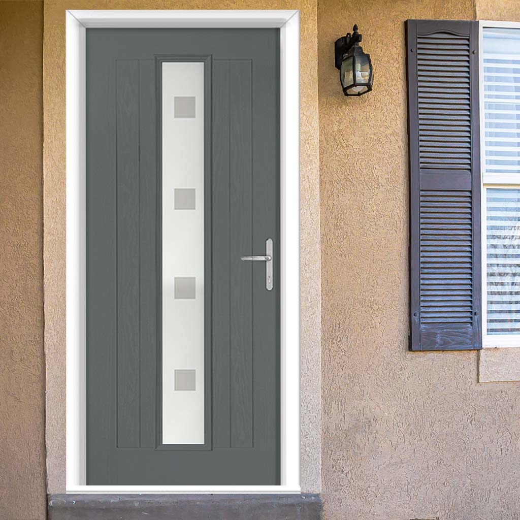 Country Style Uracco 1 Composite Front Door Set with Handle Side Ellie Glass - Shown in Mouse Grey