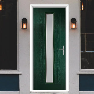 Image: Country Style Uracco 1 Composite Front Door Set with Handle Side Ice Edge Glass - Shown in Green