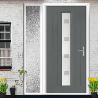 Image: Country Style Uracco 1 Composite Front Door Set with Single Side Screen - Handle Side Ellie Glass - Shown in Mouse Grey
