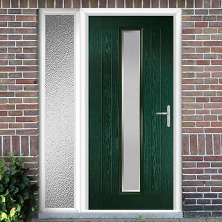 Image: Country Style Uracco 1 Composite Front Door Set with Single Side Screen - Handle Side Ice Edge Glass - Shown in Green