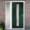 Country Style Uracco 1 Composite Front Door Set with Single Side Screen - Handle Side Ice Edge Glass - Shown in Green