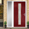 Country Style Uracco 1 Composite Front Door Set with Single Side Screen - Handle Side Linear Glass - Shown in Red
