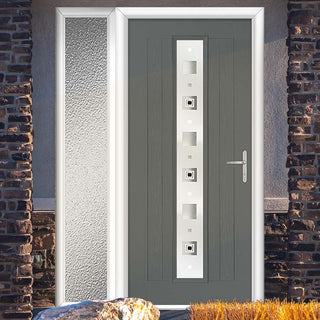 Image: Country Style Uracco 1 Composite Front Door Set with Single Side Screen - Central Tahoe Black Glass - Shown in Mouse Grey