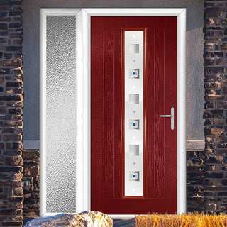 Image: Country Style Uracco 1 Composite Front Door Set with Single Side Screen - Central Tahoe Blue Glass - Shown in Red