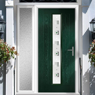 Image: Country Style Uracco 1 Composite Front Door Set with Single Side Screen - Central Tahoe Green Glass - Shown in Green
